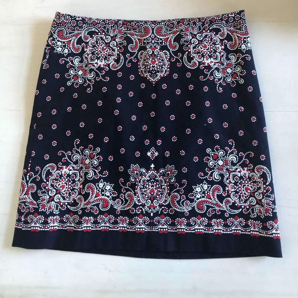 Talbots A-Line Skirt. Bandanna Blue/Red Print Size 10
